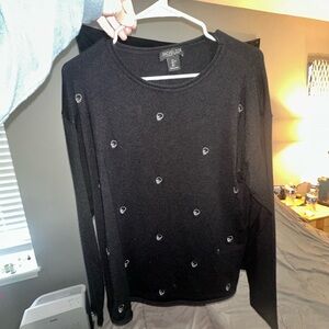 RACHEL Rachel Roy Black Long Sleeve Top with Embroidery